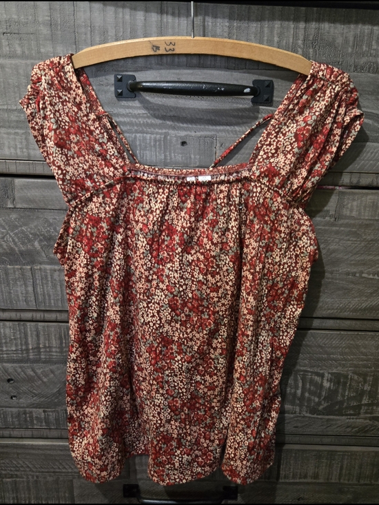 Cato Tops - Cato Women's Floral Peasant Blouse Medium Red Burgundy Puff Sleeve Cottagecore